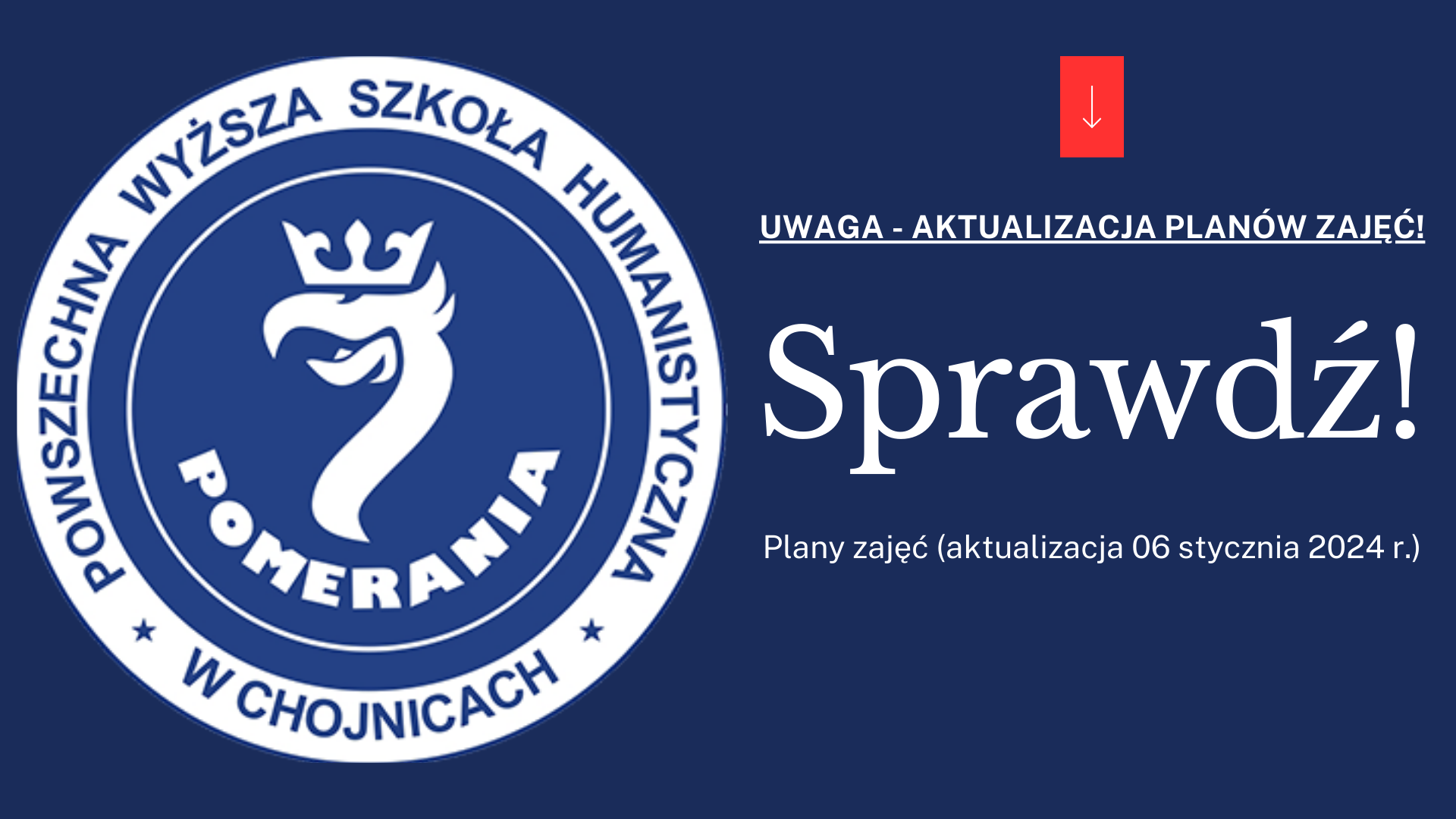 UWAGA – aktualizacja planów zajęć! Sprawdź!